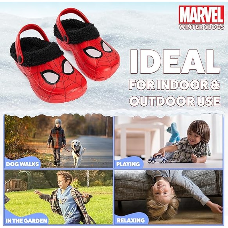 Marvel Spiderman Boys Size 3 Winter Clogs Fleece Lined Sandals House Shoes