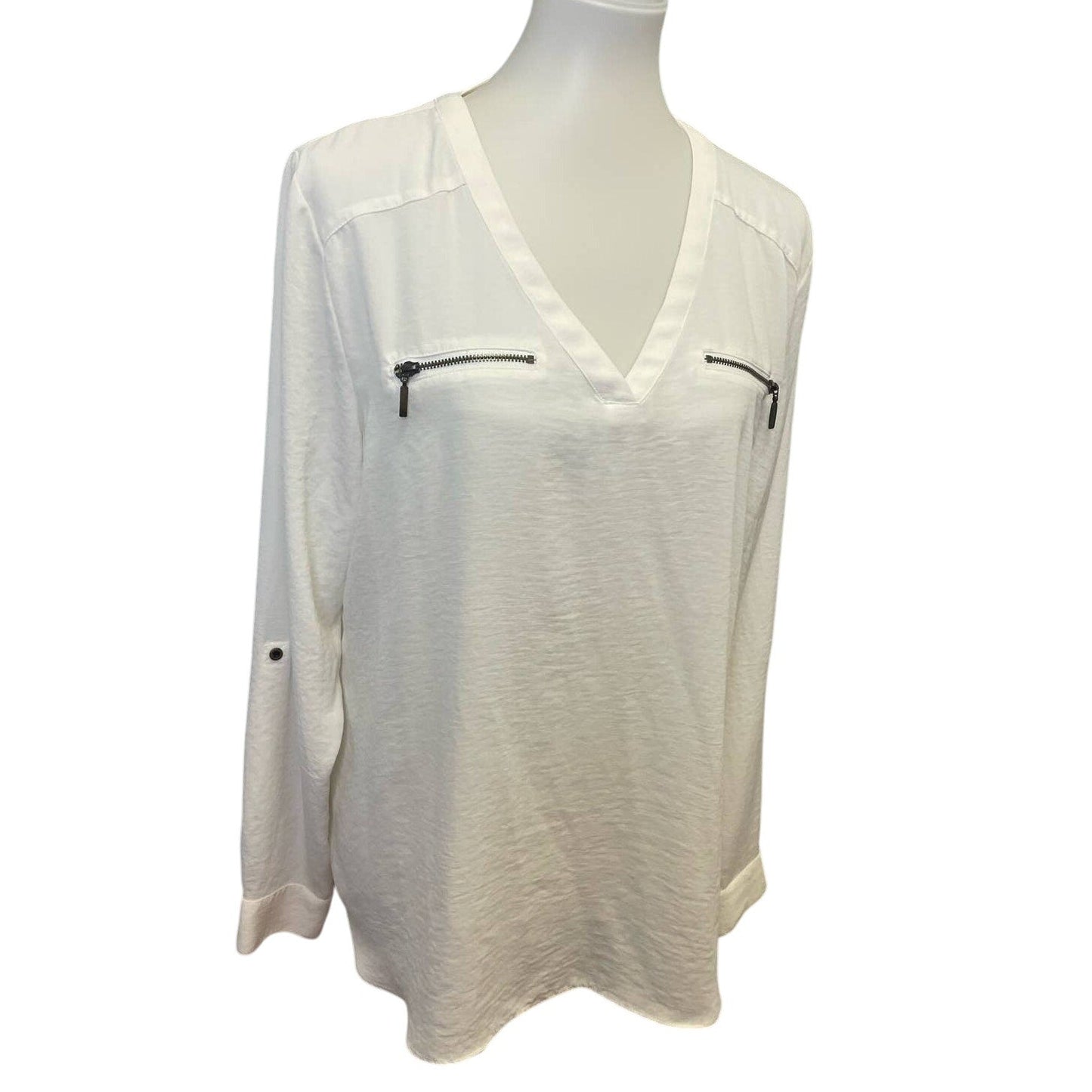Maurices XL 100% Polyester Long Tabbed Sleeve Zippers V-Neck Flowy Blouse Top