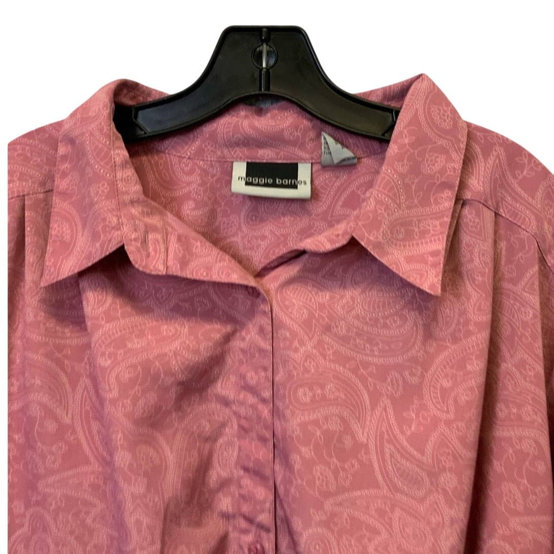 Maggie Barnes Plus Size 26W Long Sleeve Pink Paisley Polyester Button Down Shirt