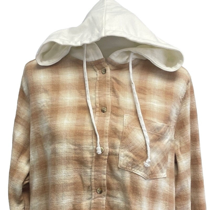New Time and Tru Womens Small Long Sleeve Plaid Flannel Cotton Blend Hoodie