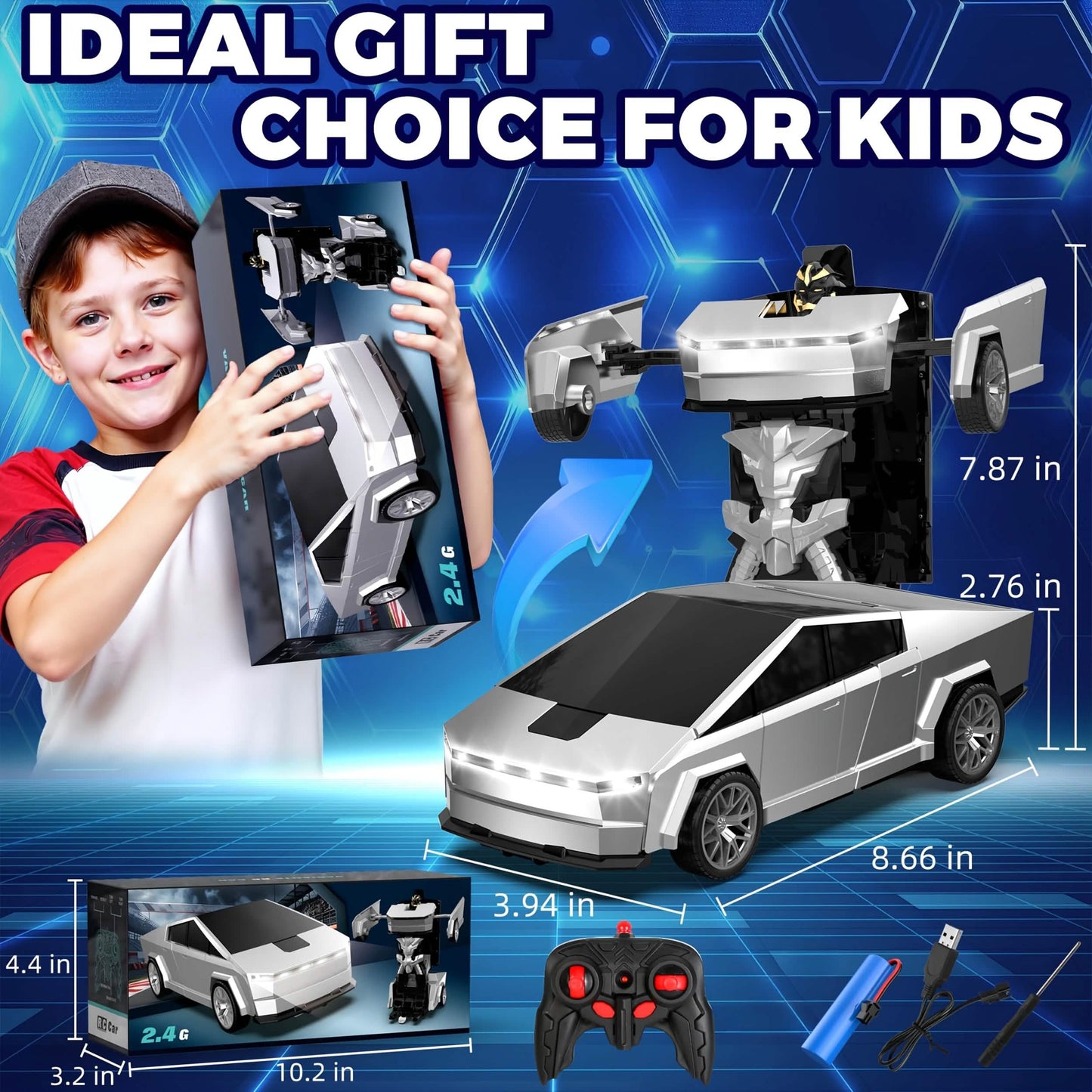2.4GHz Remote Control Off-Road Car – Robot Transforming, LED Lights