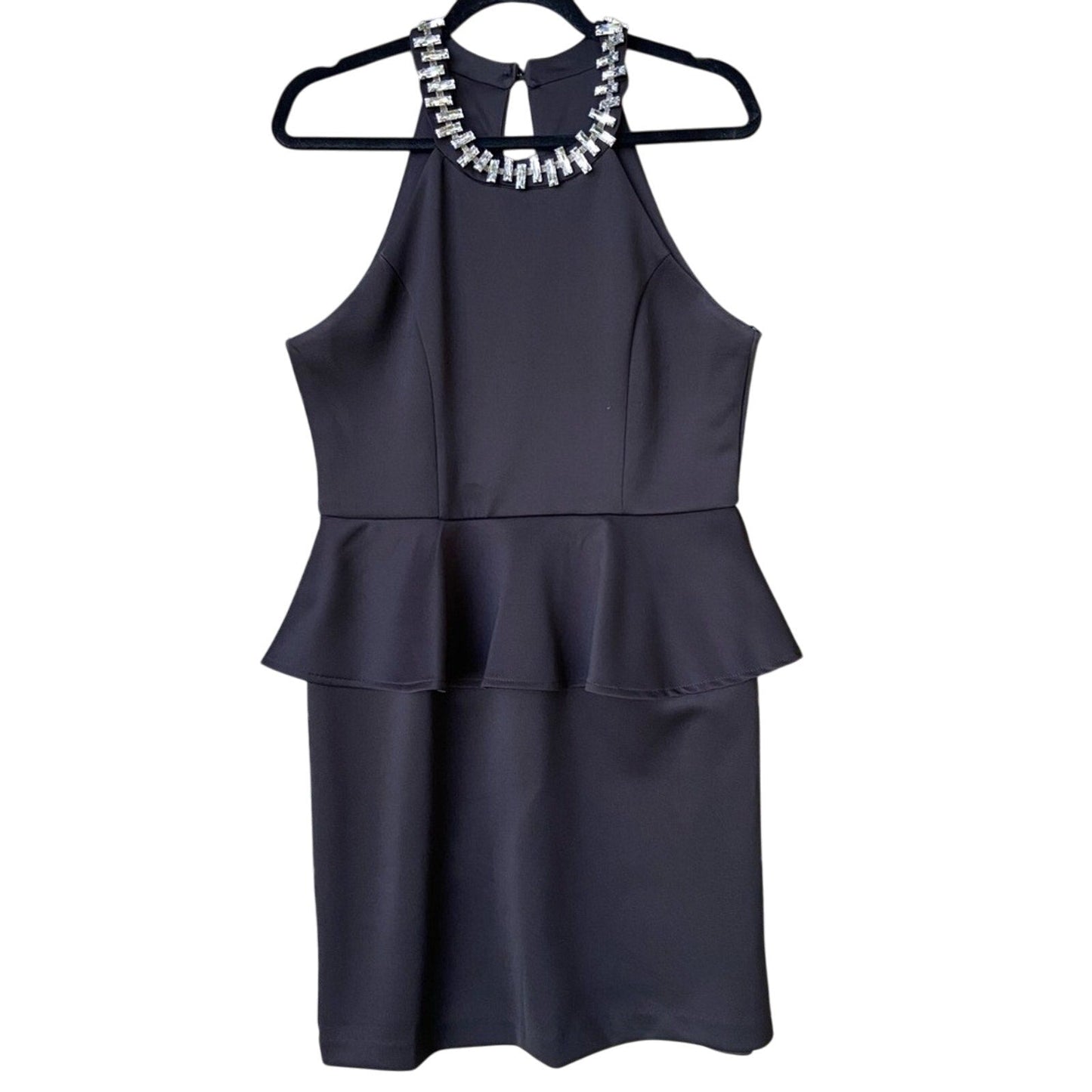 Bisou Bisou Womens Size 12 Black Jeweled Collar Sleeveless Back Zip Peplum Dress