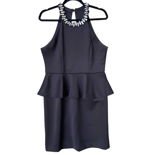 Bisou Bisou Womens Size 12 Black Jeweled Collar Sleeveless Back Zip Peplum Dress