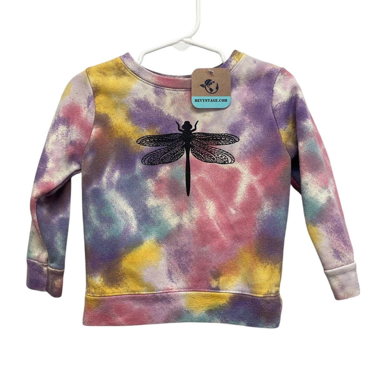 Upcycled Hand Printed Kids 2T Dragonfly Tie Dye Cotton Blend Sweatshirt