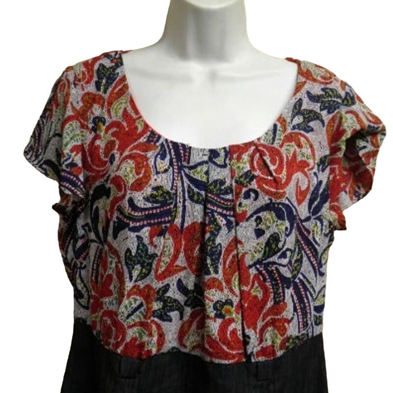 Alyx Womens Size 12 Paisley Print Flutter Sleeve Denim A-Line Knee Length Dress