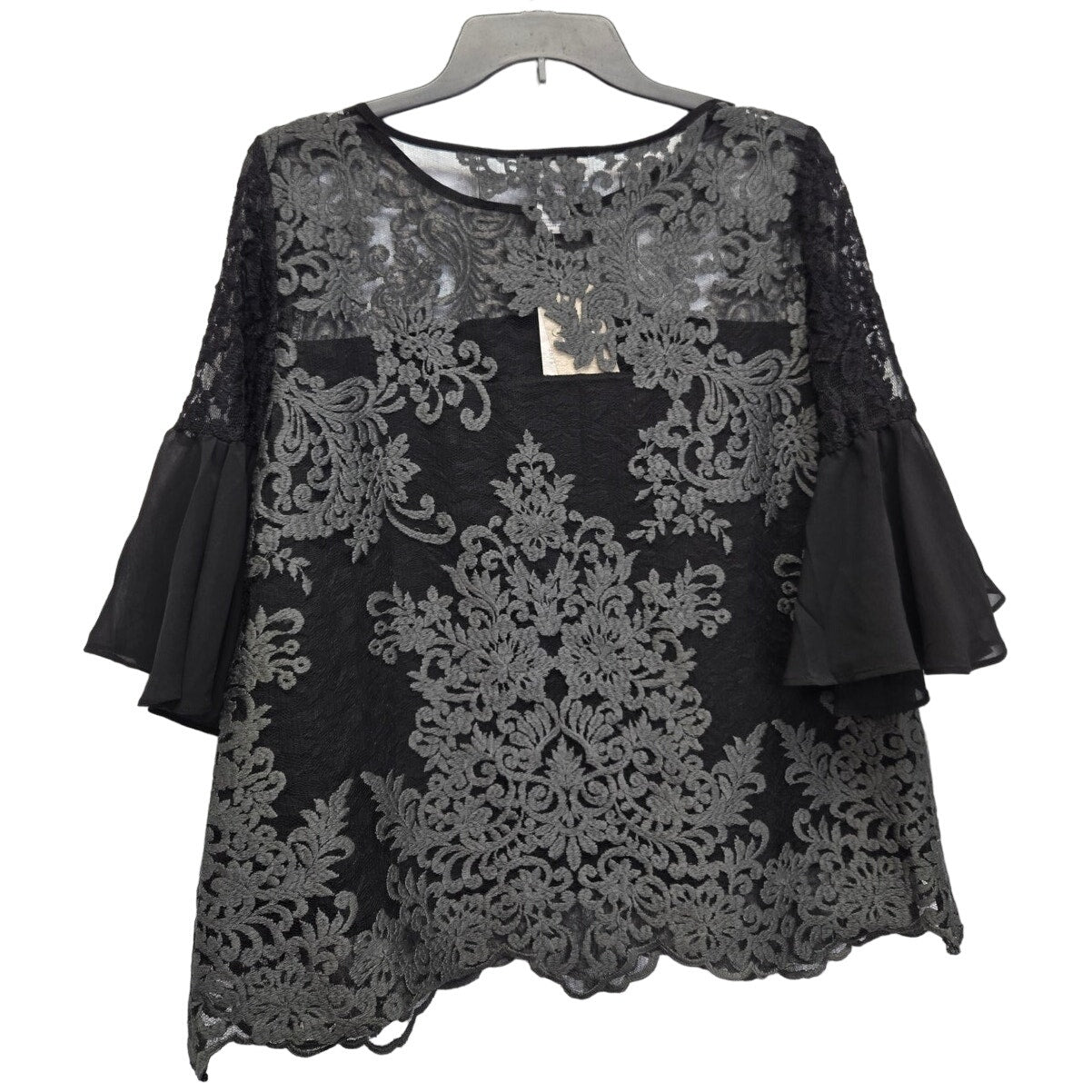 New Carmen Marc Valvo Womens Medium Nylon Lace Overlay Half Bell Sleeve Blouse