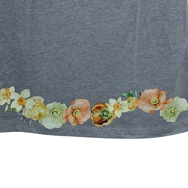 New Hand Printed Small Heathered Gray Floral Wrap Around Short Sleeve Tee Shirt