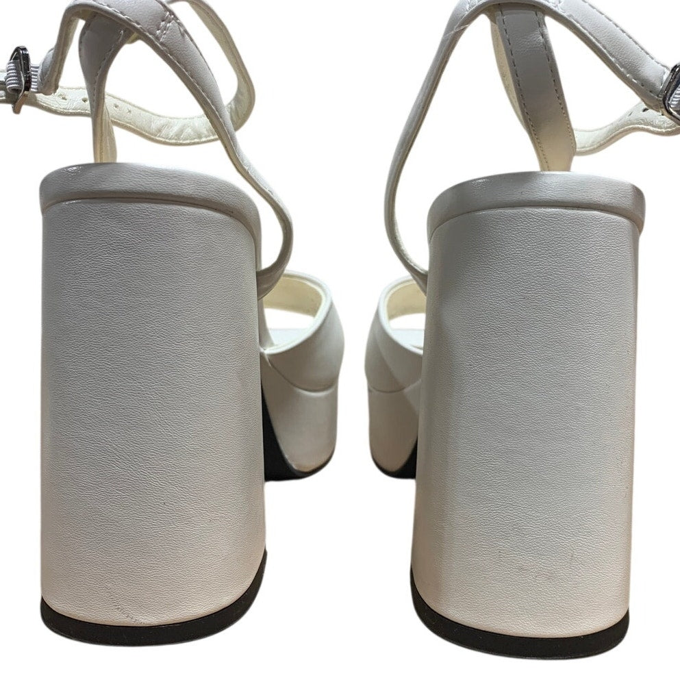 Modatope Womens 6.5 White 4.5" Platform Heels Open Square Toe Ankle Strap Shoes