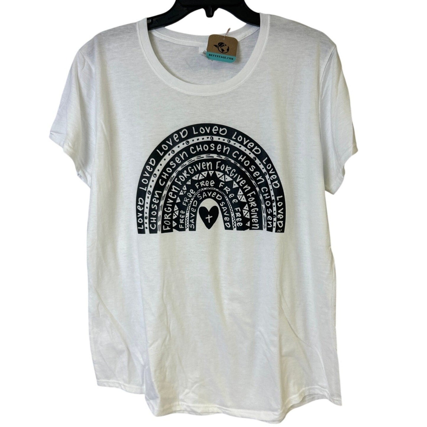 New Hand Printed Womens 2XL Jesus Loved Chosen Forgiven Free Rainbow Tee Shirt