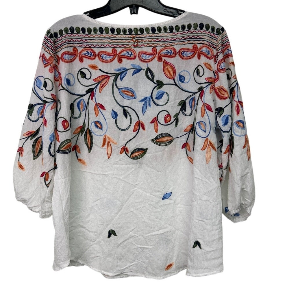 Kindred Womens Medium 100% Polyester Boho Half Sleeve Embroidered Floral Top