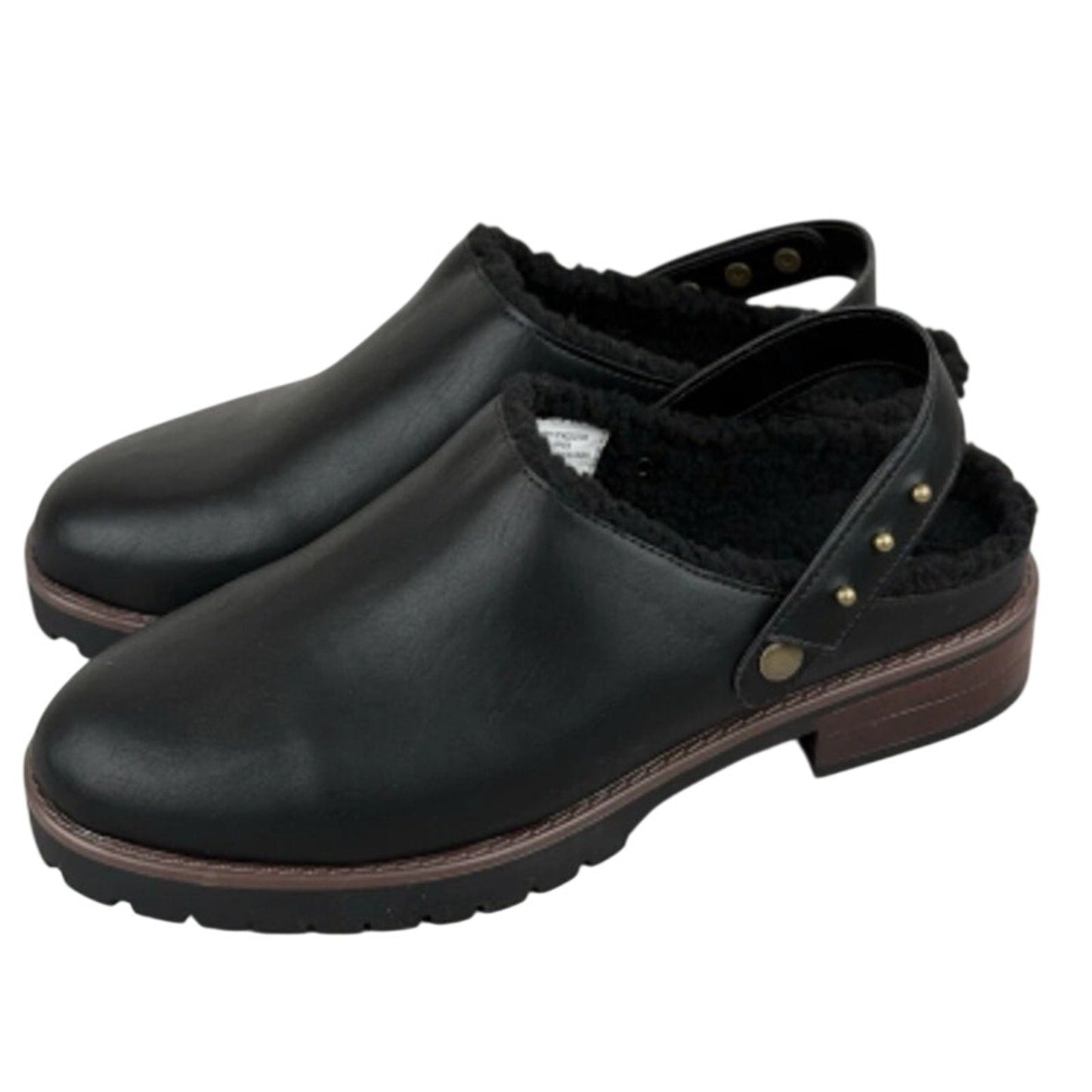 New In Box Kensie Womens Size 7 Black Faux Leather Wrylie Lined Clog Shoes