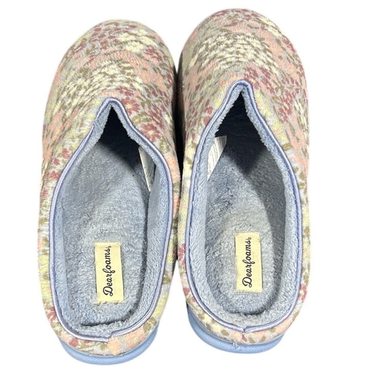 Dearfoams Womens Medium 7-8 Blue Floral Memory Foam Non Slip House Slippers