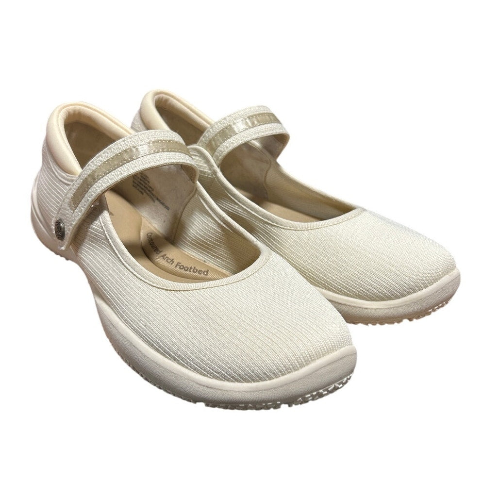 New JSport Womens Size 7.5 Beige Tan Hook Loop Closure Mary Jane Comfort Shoes