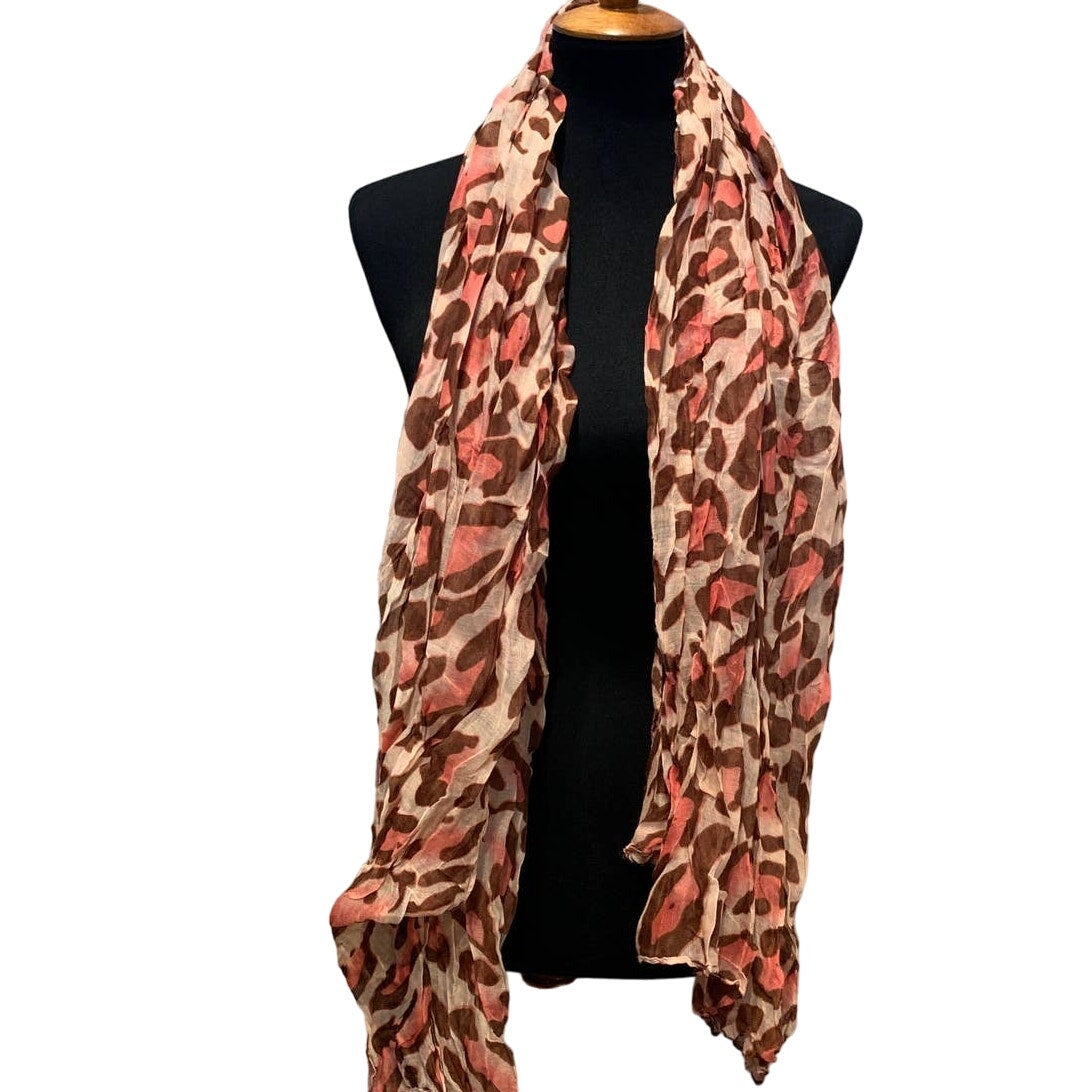 New Leopard Spot Camoflage Long Sheer Pink Black Animal Print Lightweight Scarf