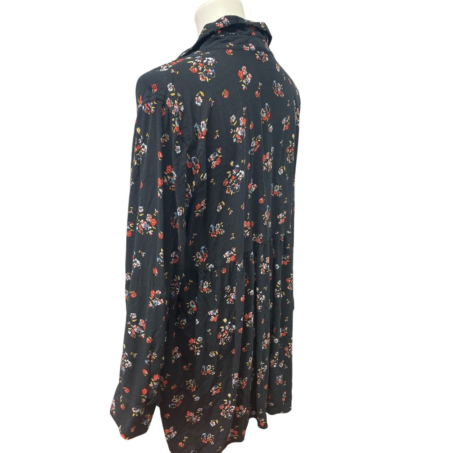 ANA Woman 1X Long Sleeve Button Up Flowy Collared Floral Cotton Blend Blouse