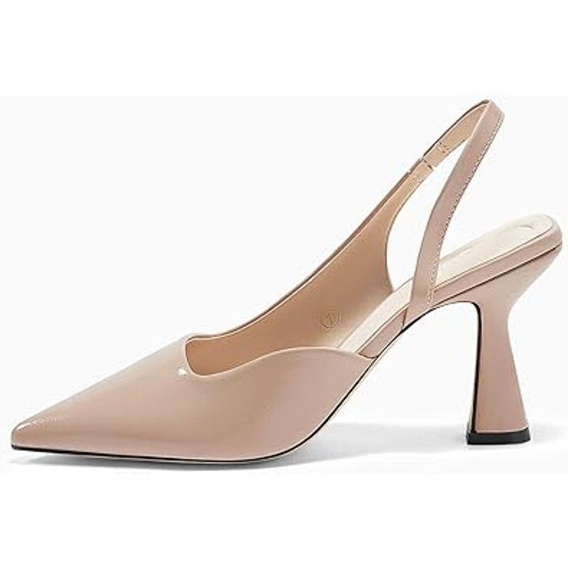 Coutgo Womens Size 8 Tan 3.5" Stiletto Heel Slingback Closed Pointed Toe Shoes