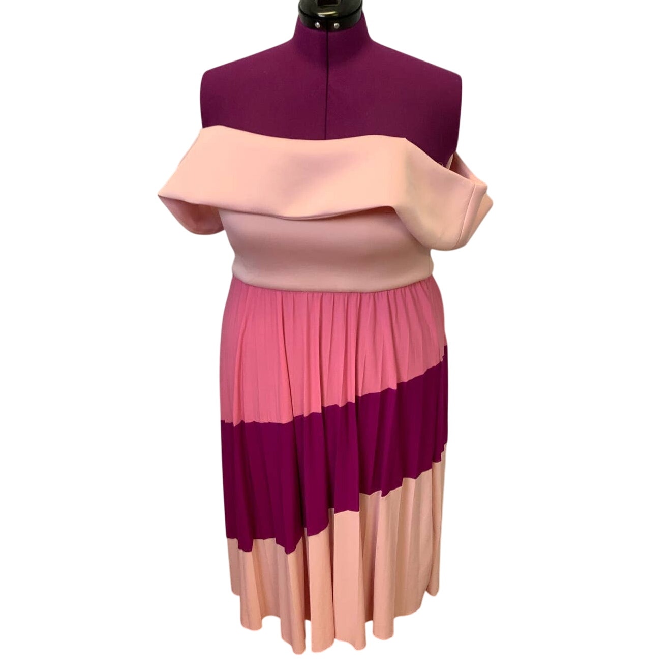 Asos Womens Plus Size 18 Off Shoulder Pink Diagonal Stripe Soft Midi Flowy Dress