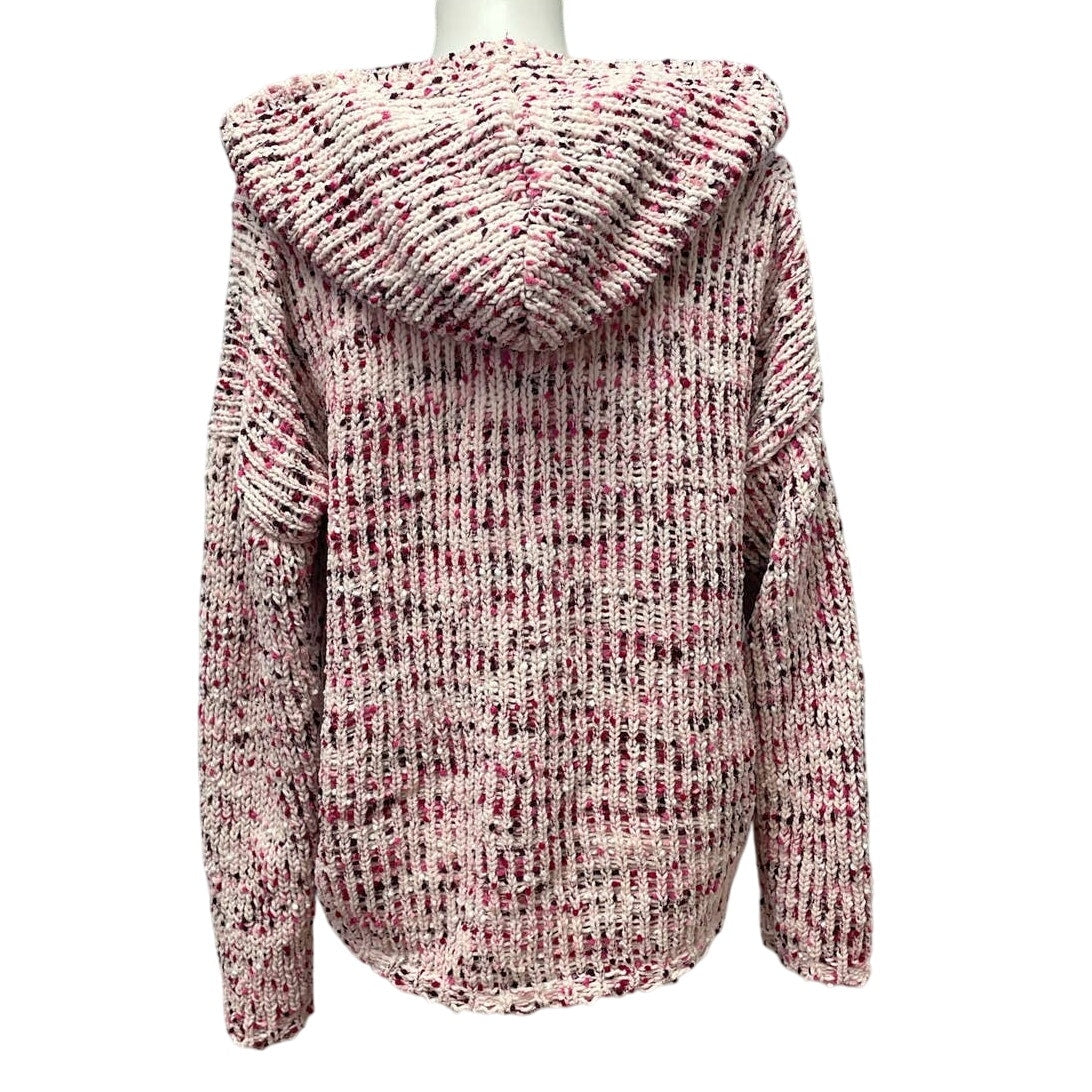 Cupio Womens Large Long Sleeve Acrylic Blend Hooded Pullover Pink White Sweater