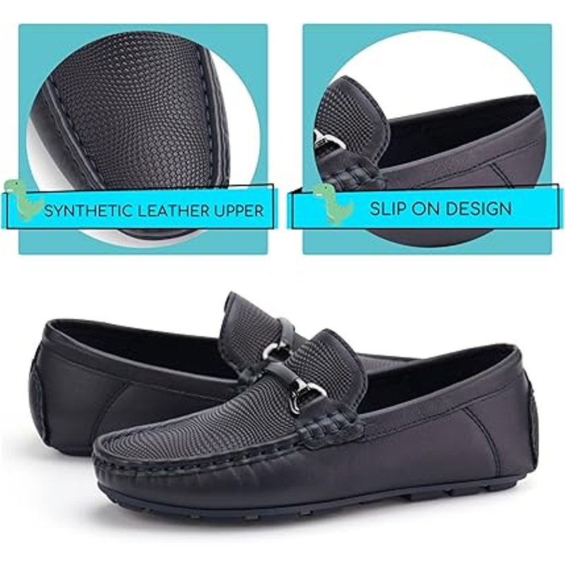 Jabasic Boys 7 Navy Faux Leather Casual Slip On Moccasin Flat Loafer Dress Shoes