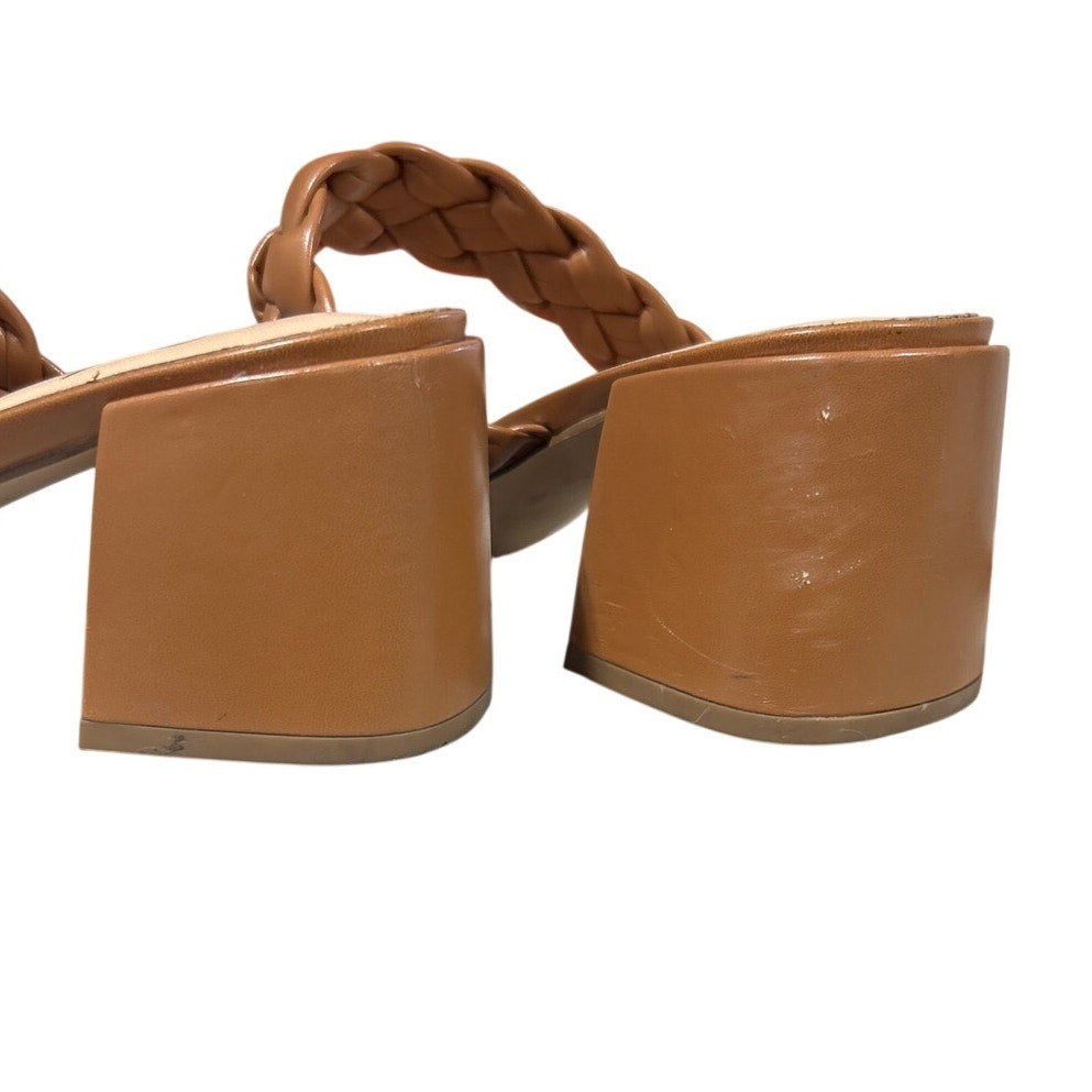 Athlefit Womens 8.5 Chstnut Brown Braided 2.5" Block Heel Sandals Open Toe Shoes