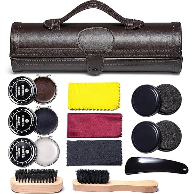 Yuet 12 Piece Carrying Case Brushes Polish Shoe Shine Cleaning Care Kit