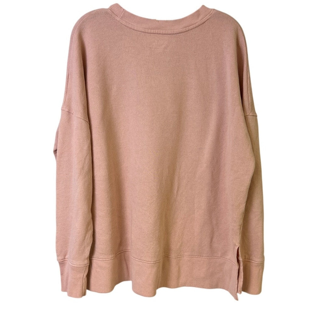 Upcycled Hand Printed Womens XL Pink Praying Mama Long Sleeve Crew Sweatshirt