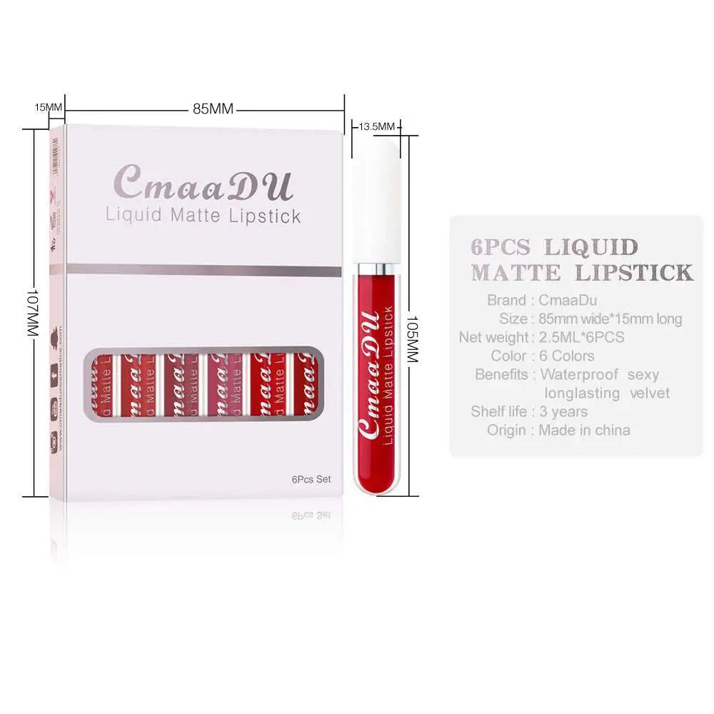 6 Piece Matte Waterproof Lipstick Long Lasting Set