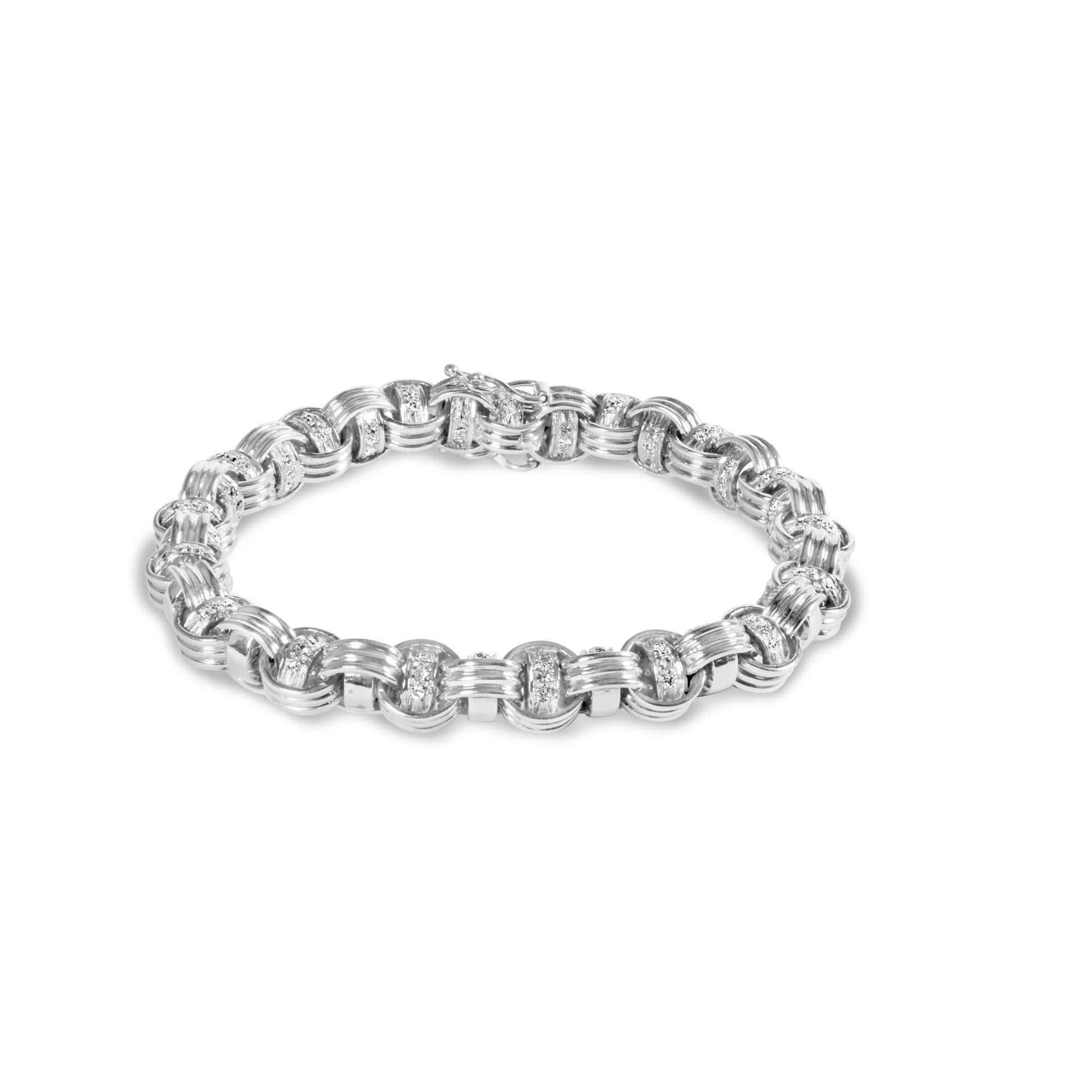 14K White Gold 1/2 Cttw Diamond Knotted Byzantine Link Bracelet (H-I Color, I2-I3 Clarity) - 7" Inches-0