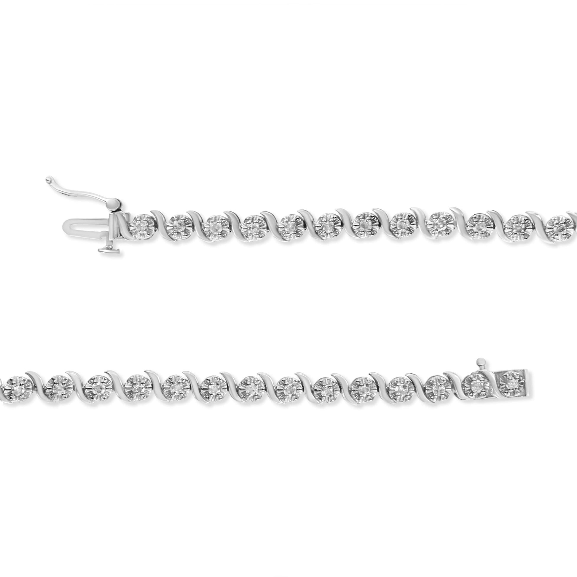 .925 Sterling Silver 1.0 Cttw Diamond Spiral Wave Curved-Link 7" Tennis Bracelet (I-J Color, I3 Clarity)-3