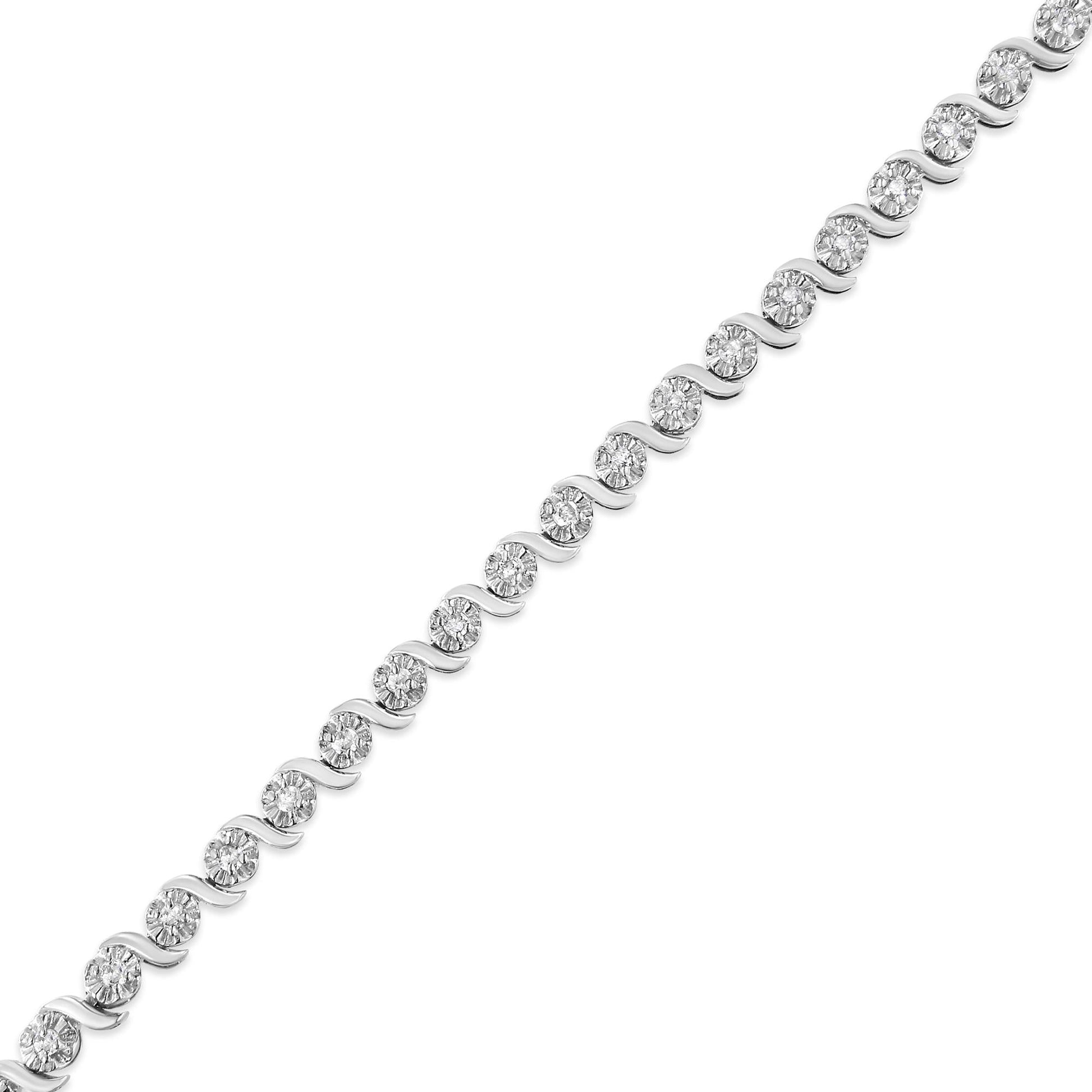 .925 Sterling Silver 1.0 Cttw Diamond Spiral Wave Curved-Link 7" Tennis Bracelet (I-J Color, I3 Clarity)-4