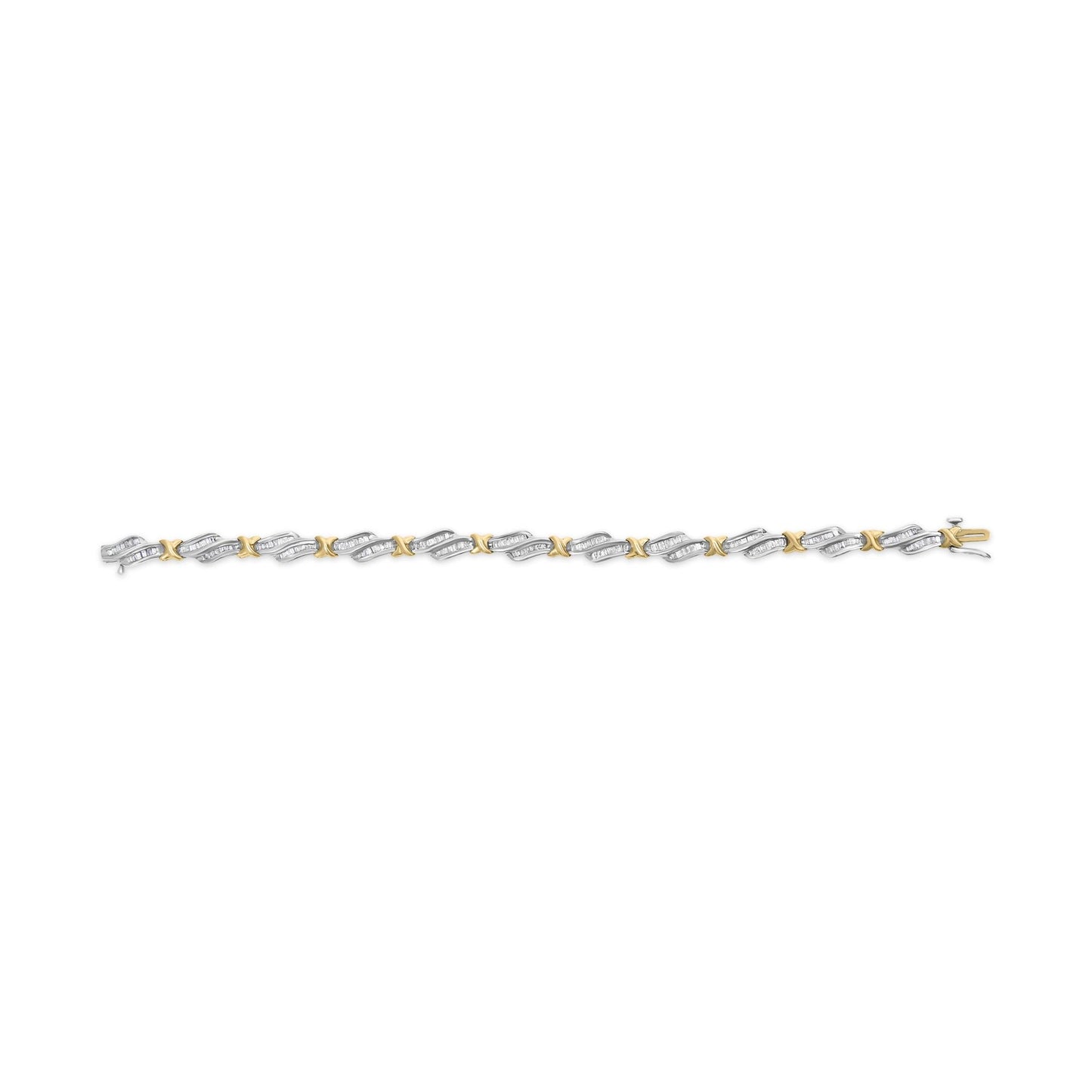10k Two-Toned Gold 2.00 Cttw Channel Set Baguette-Diamond Weave and  "X" Spiral Link Bracelet (H-I Color, I1-I2 Clarity) - 7"-4