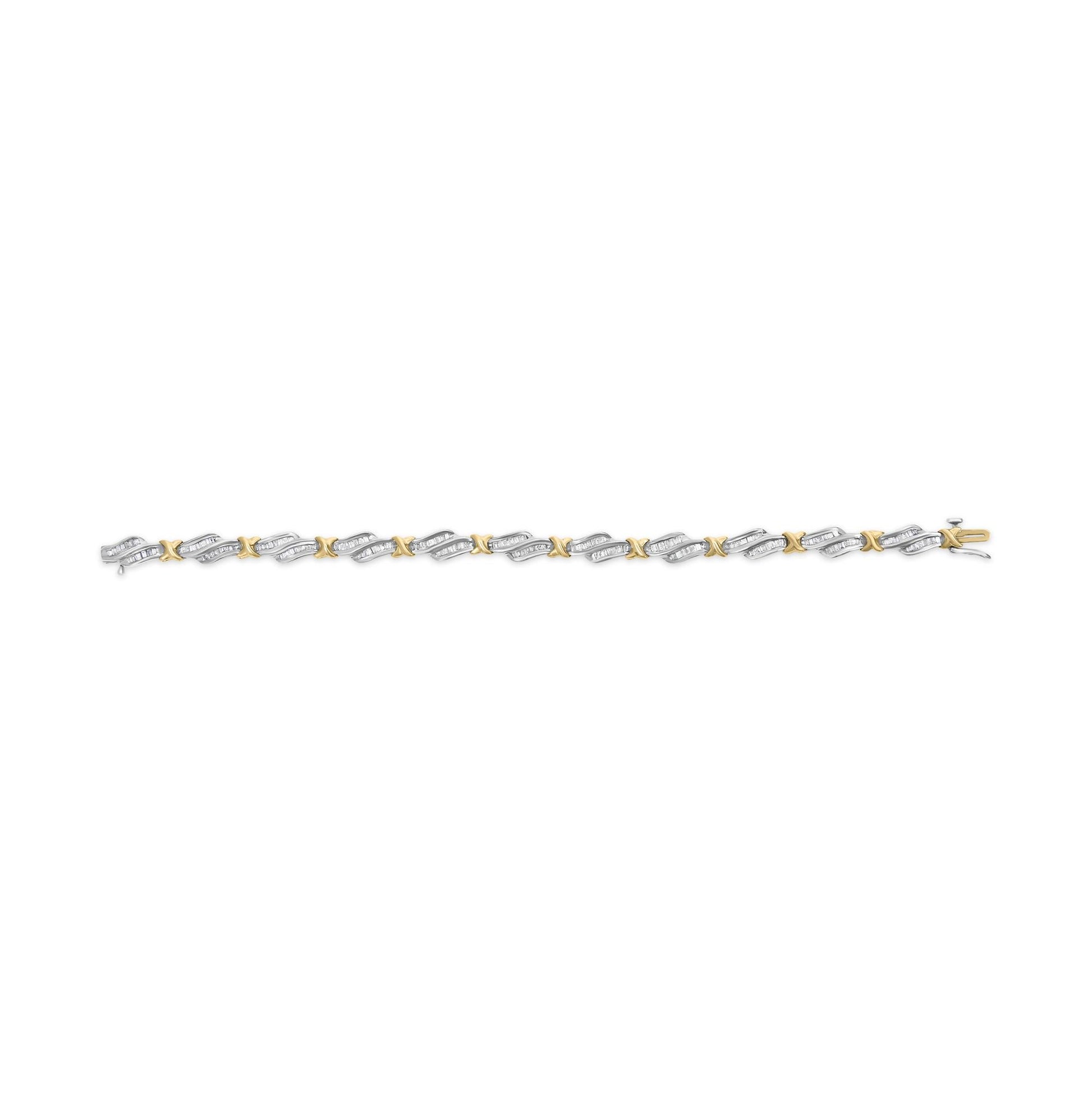 10k Two-Toned Gold 2.00 Cttw Channel Set Baguette-Diamond Weave and  "X" Spiral Link Bracelet (H-I Color, I1-I2 Clarity) - 7"-4