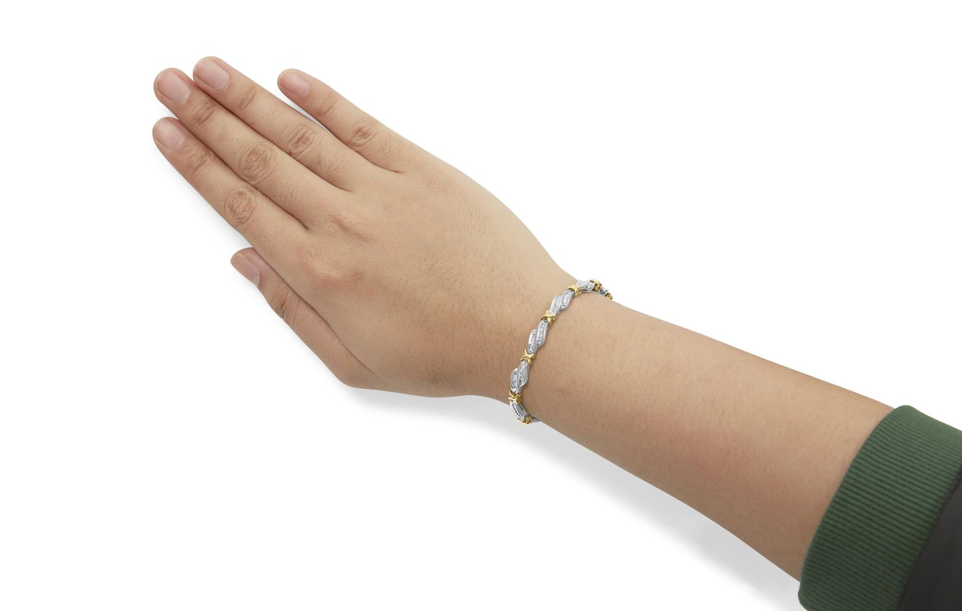 10k Two-Toned Gold 2.00 Cttw Channel Set Baguette-Diamond Weave and  "X" Spiral Link Bracelet (H-I Color, I1-I2 Clarity) - 7"-2