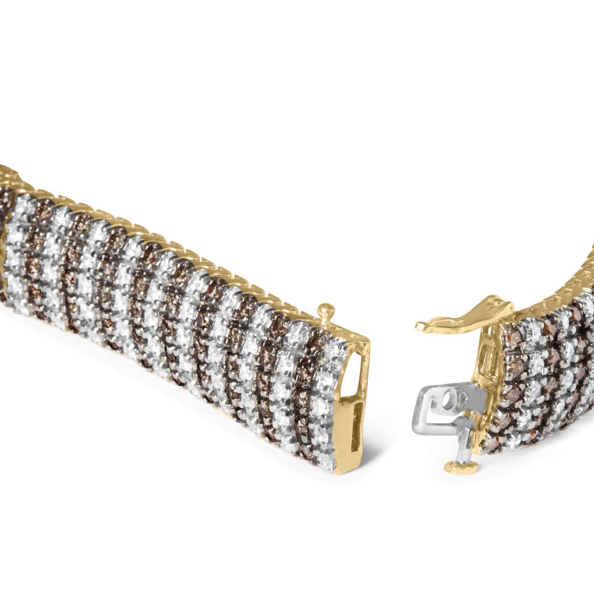 10K Yellow Gold 10 CTW 1/3 Cttw Alternating Coco Color and White Diamond 5 Row Tennis Bracelet (Brown/H-I Color, SI1-SI2 Clarity) - Size 7.25-1