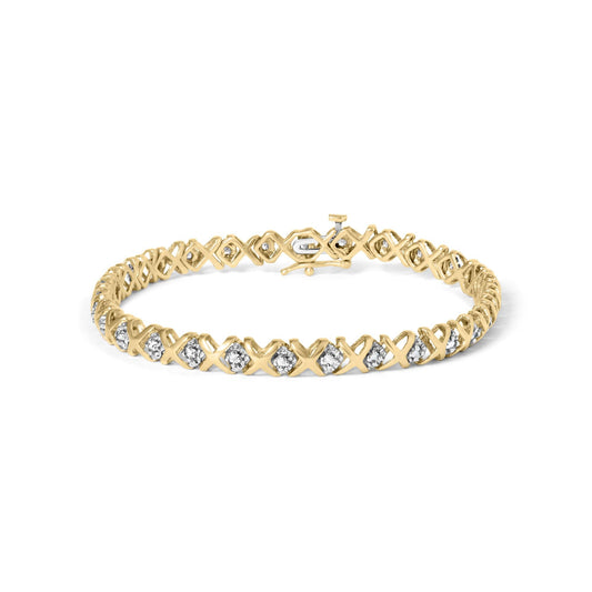 10K Yellow Gold 1/2 Cttw Diamond Alternating X-Link Bracelet-0