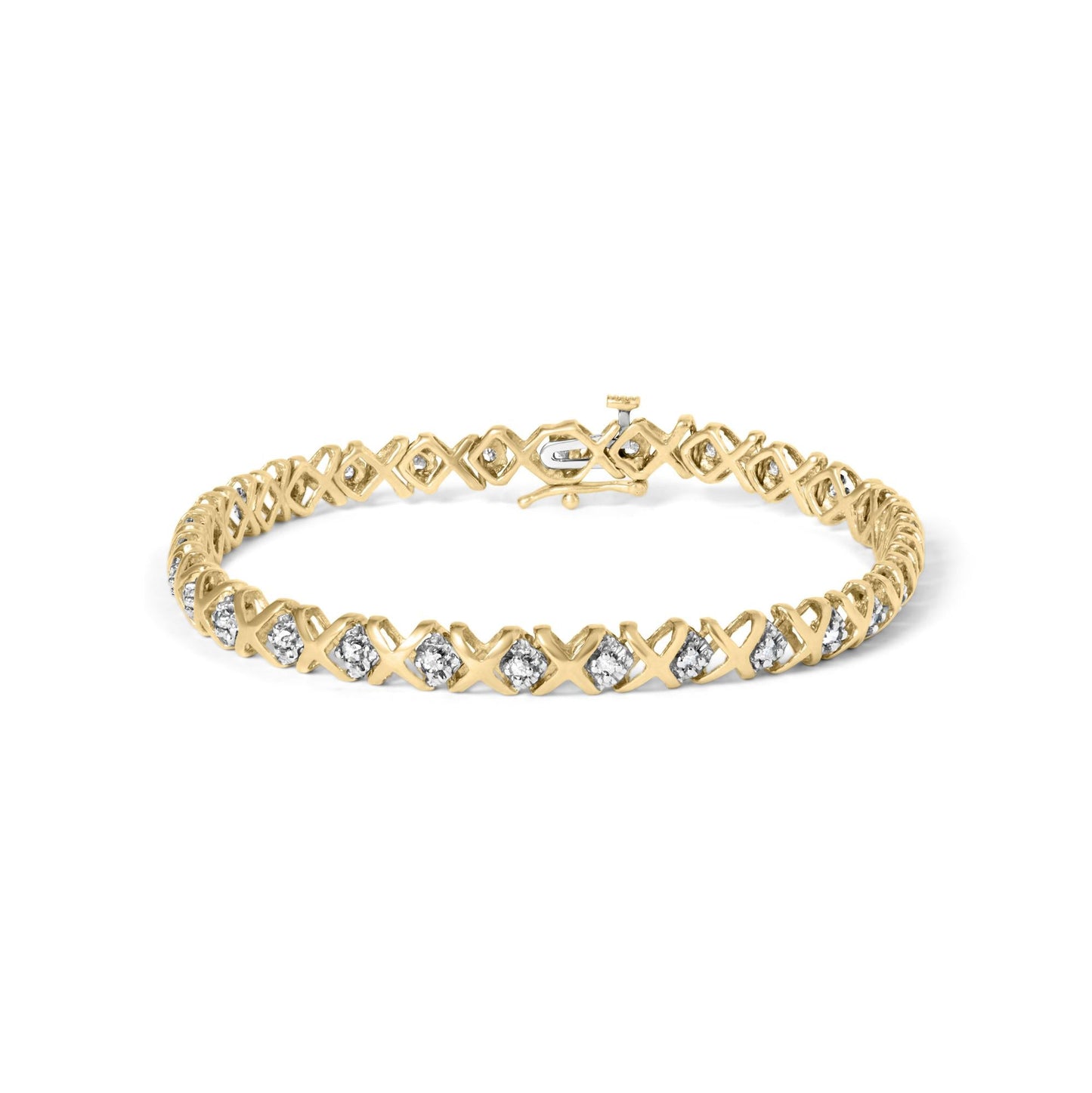 10K Yellow Gold 1/2 Cttw Diamond Alternating X-Link Bracelet-0