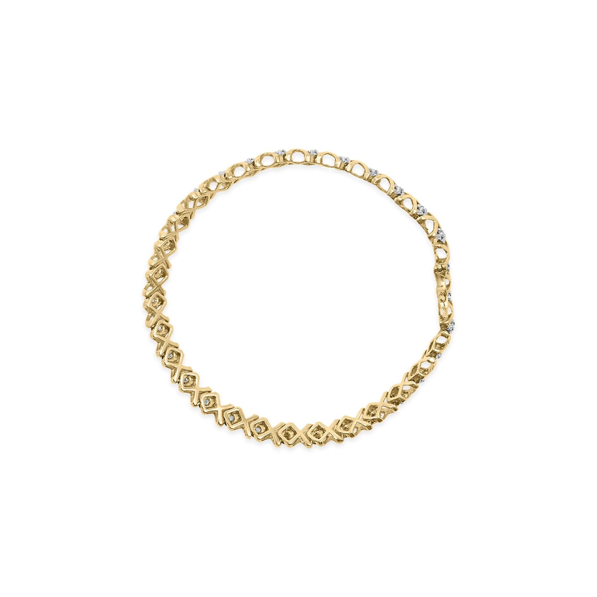 10K Yellow Gold 1/2 Cttw Diamond Alternating X-Link Bracelet-3