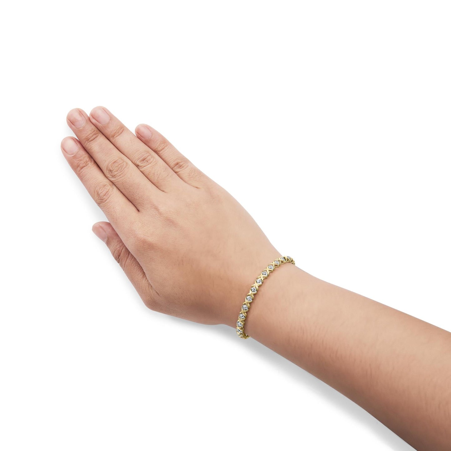 10K Yellow Gold 1/2 Cttw Diamond Alternating X-Link Bracelet-2