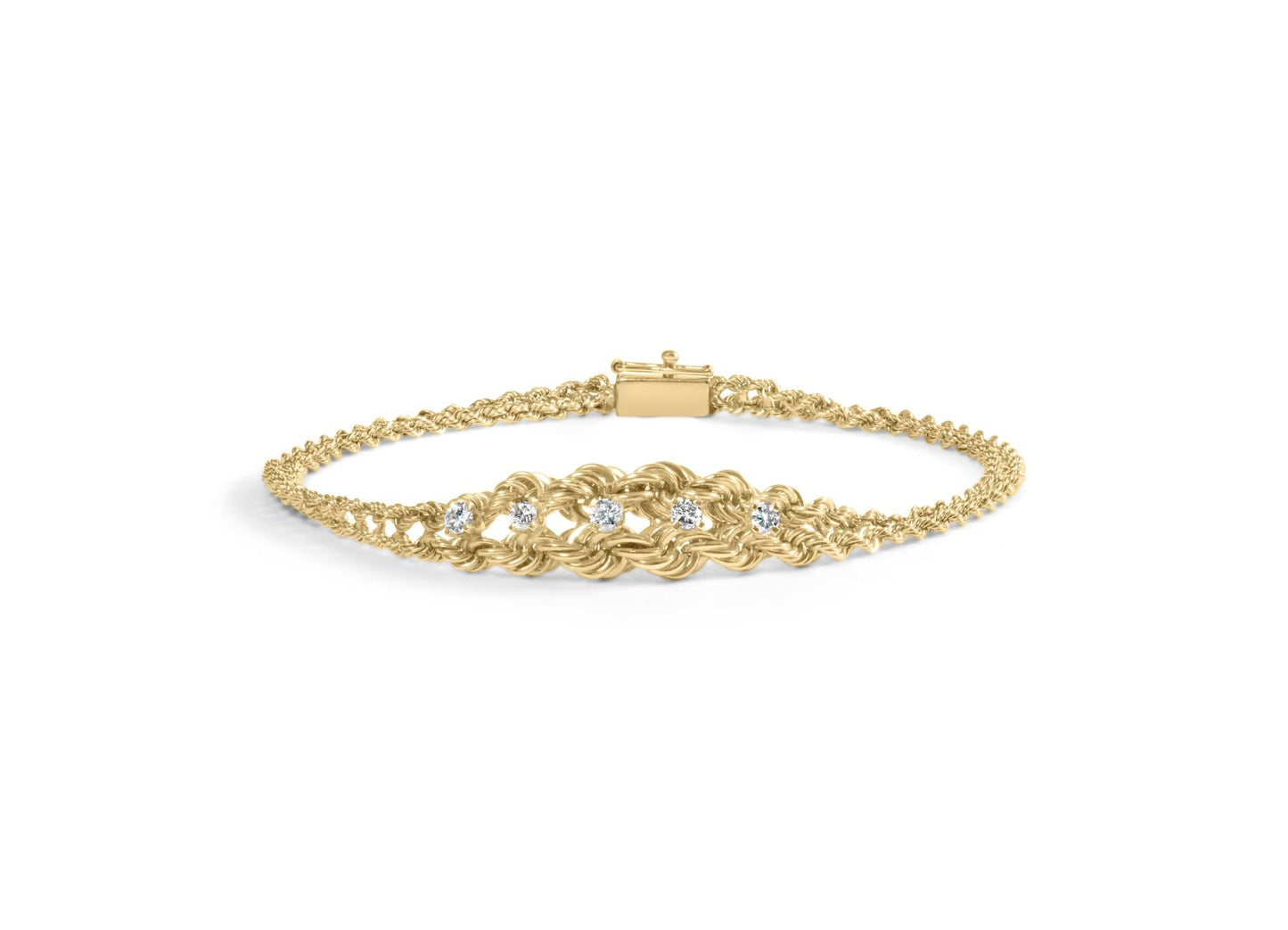10K Yellow Gold 1/4 Cttw Round-Cut Diamond Basket Weave Rope Chain Style 7" Bracelet (H-I Color, I1-I2 Clarity)-0