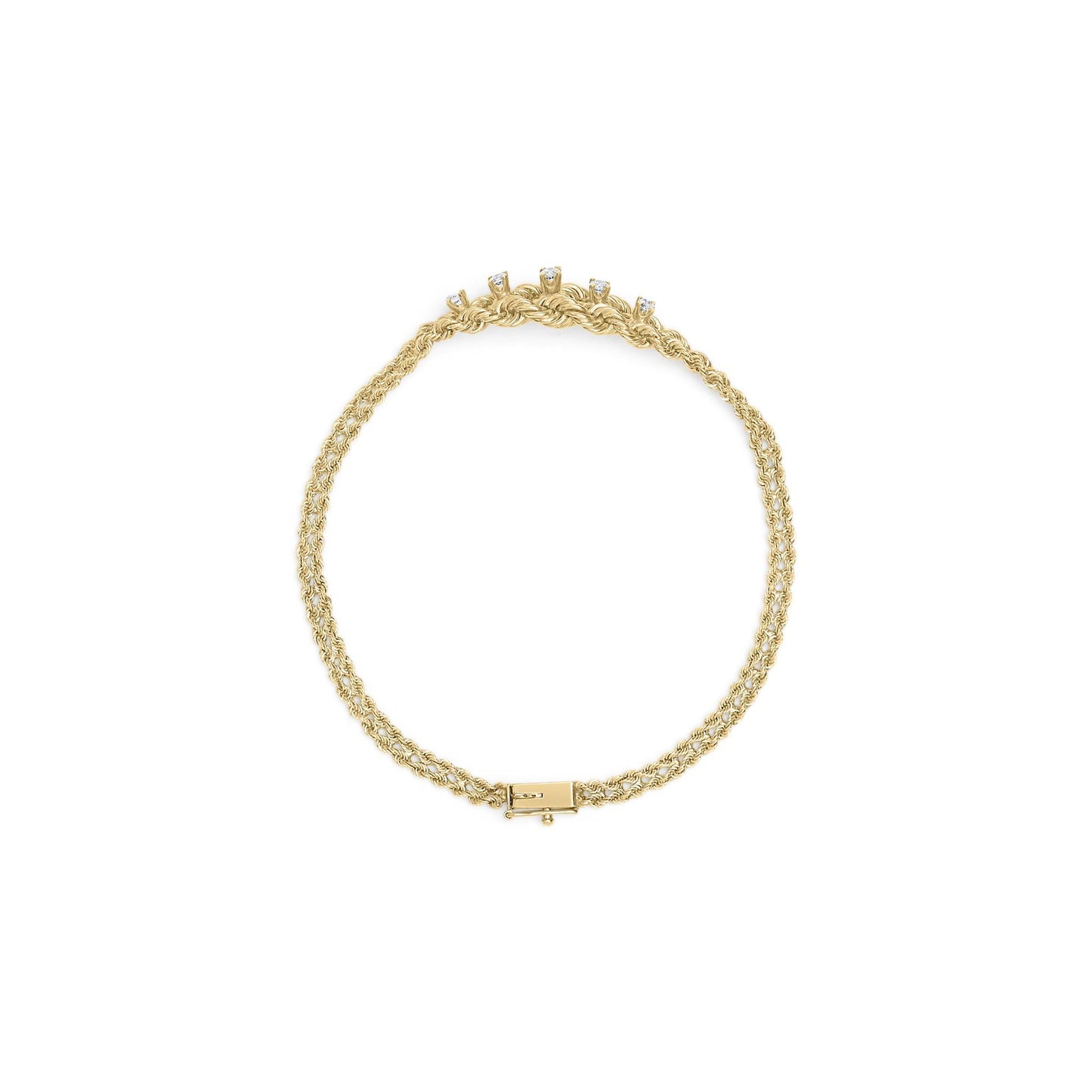 10K Yellow Gold 1/4 Cttw Round-Cut Diamond Basket Weave Rope Chain Style 7" Bracelet (H-I Color, I1-I2 Clarity)-3