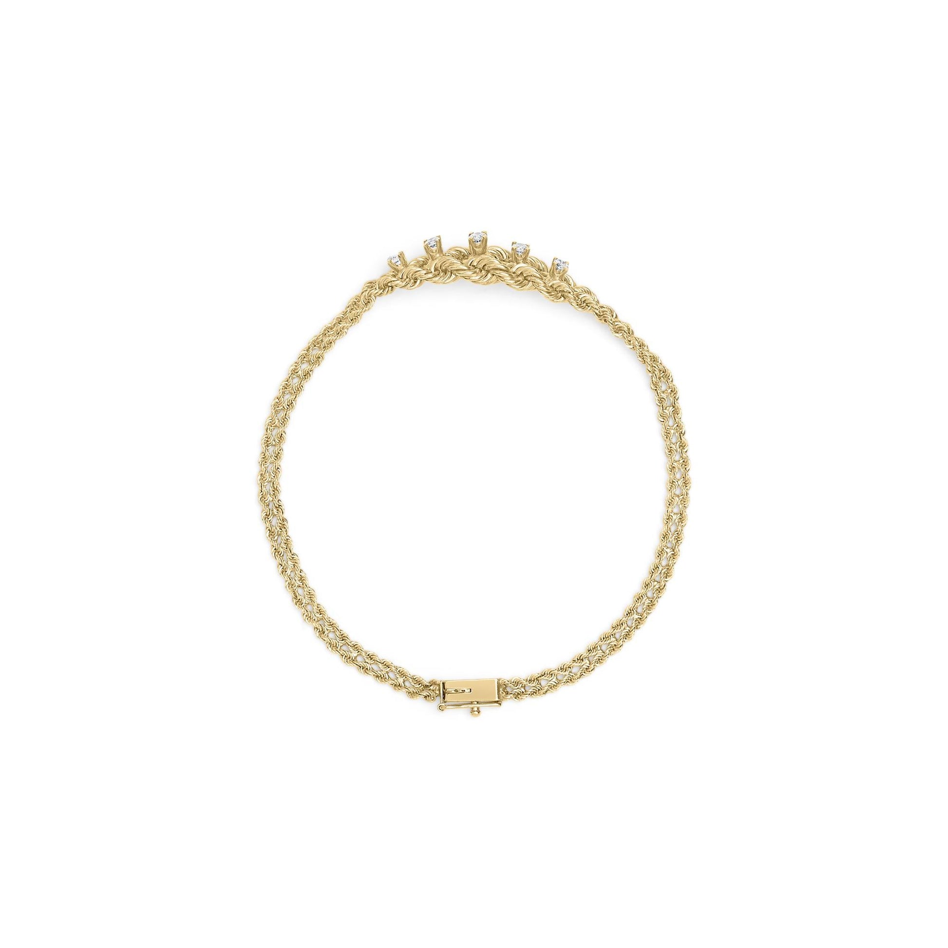 10K Yellow Gold 1/4 Cttw Round-Cut Diamond Basket Weave Rope Chain Style 7" Bracelet (H-I Color, I1-I2 Clarity)-3