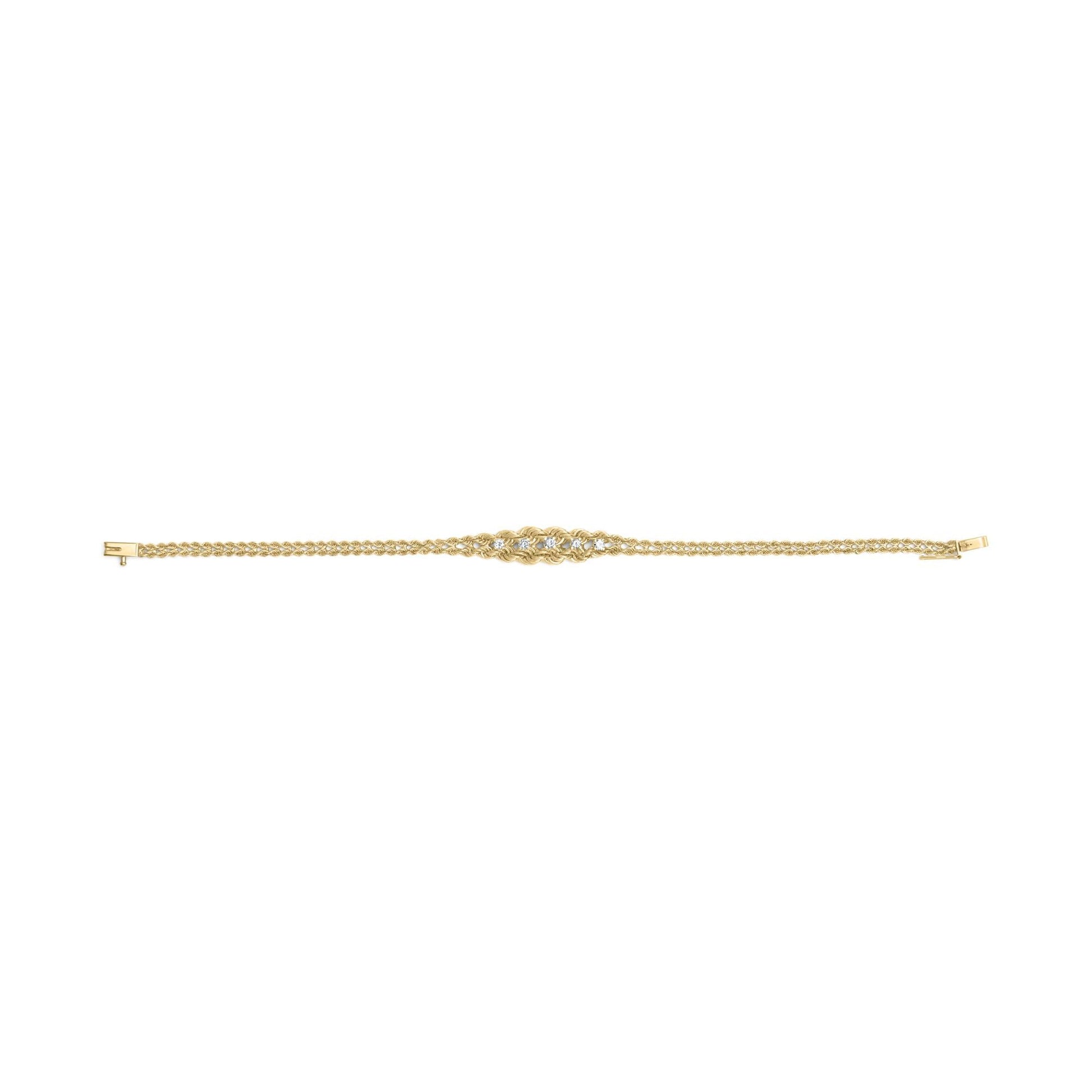 10K Yellow Gold 1/4 Cttw Round-Cut Diamond Basket Weave Rope Chain Style 7" Bracelet (H-I Color, I1-I2 Clarity)-4