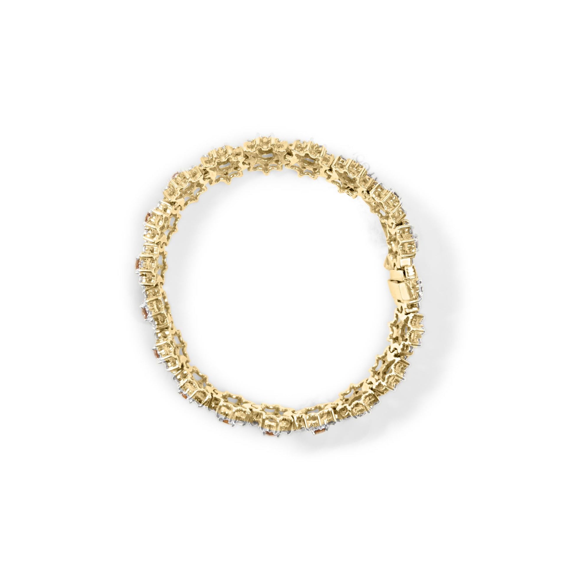 14K Yellow Gold 8.00 Cttw Champagne Diamond Floral Cluster Halo Link Bracelet (H-I Color, I1-I2 Clarity)-3