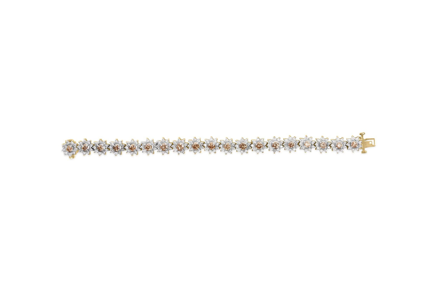 14K Yellow Gold 8.00 Cttw Champagne Diamond Floral Cluster Halo Link Bracelet (H-I Color, I1-I2 Clarity)-4