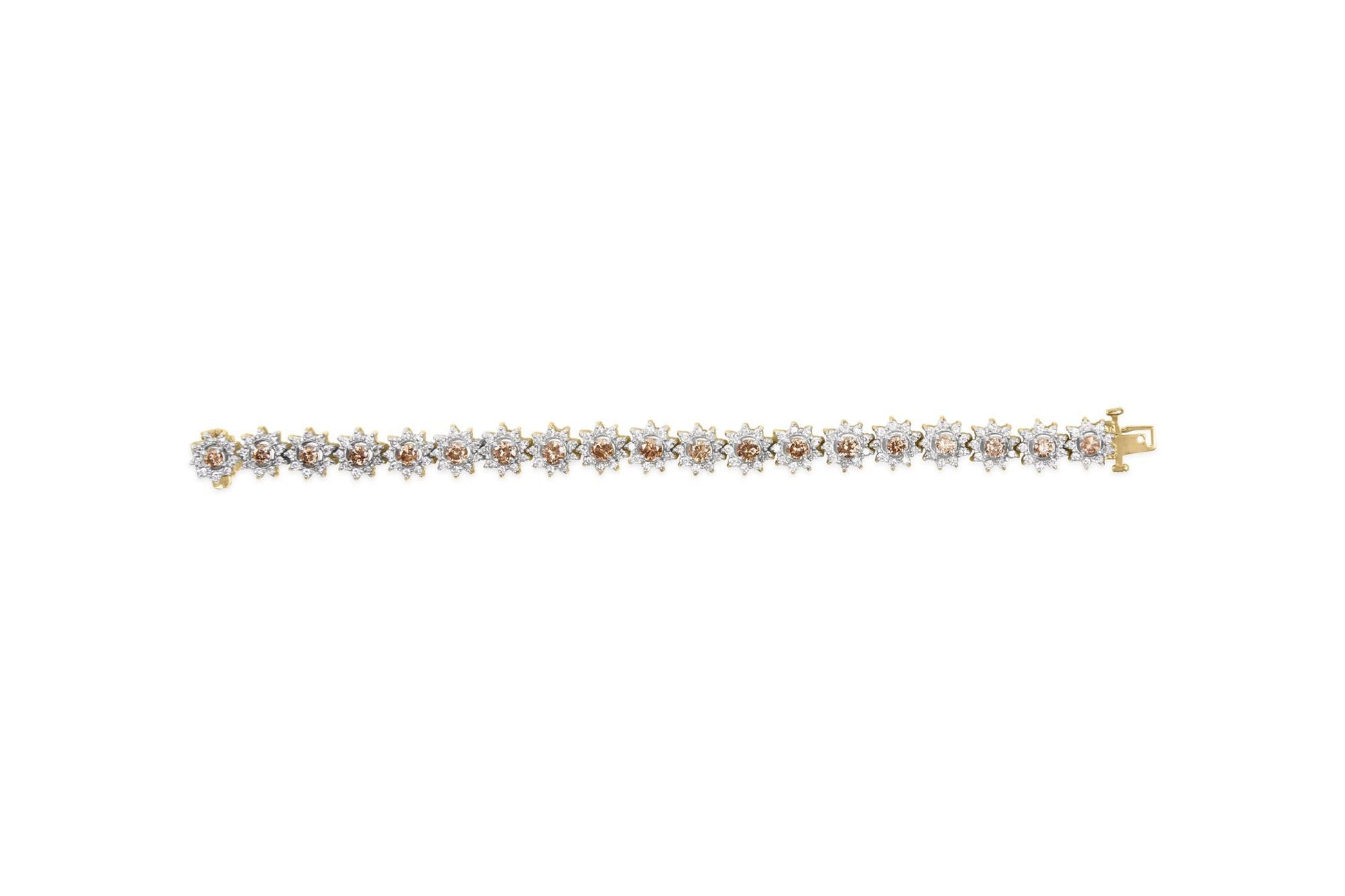 14K Yellow Gold 8.00 Cttw Champagne Diamond Floral Cluster Halo Link Bracelet (H-I Color, I1-I2 Clarity)-4