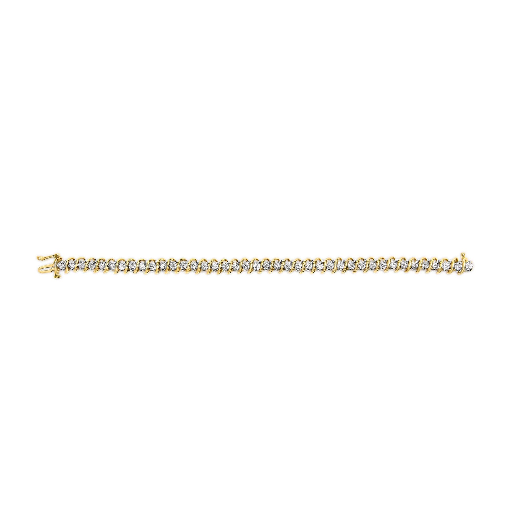 18K Yellow Gold 4.0 Cttw Round-Cut Diamond S-Link 7" Inch Tennis Bracelet (I-J Color, SI1-SI2 Clarity)-3