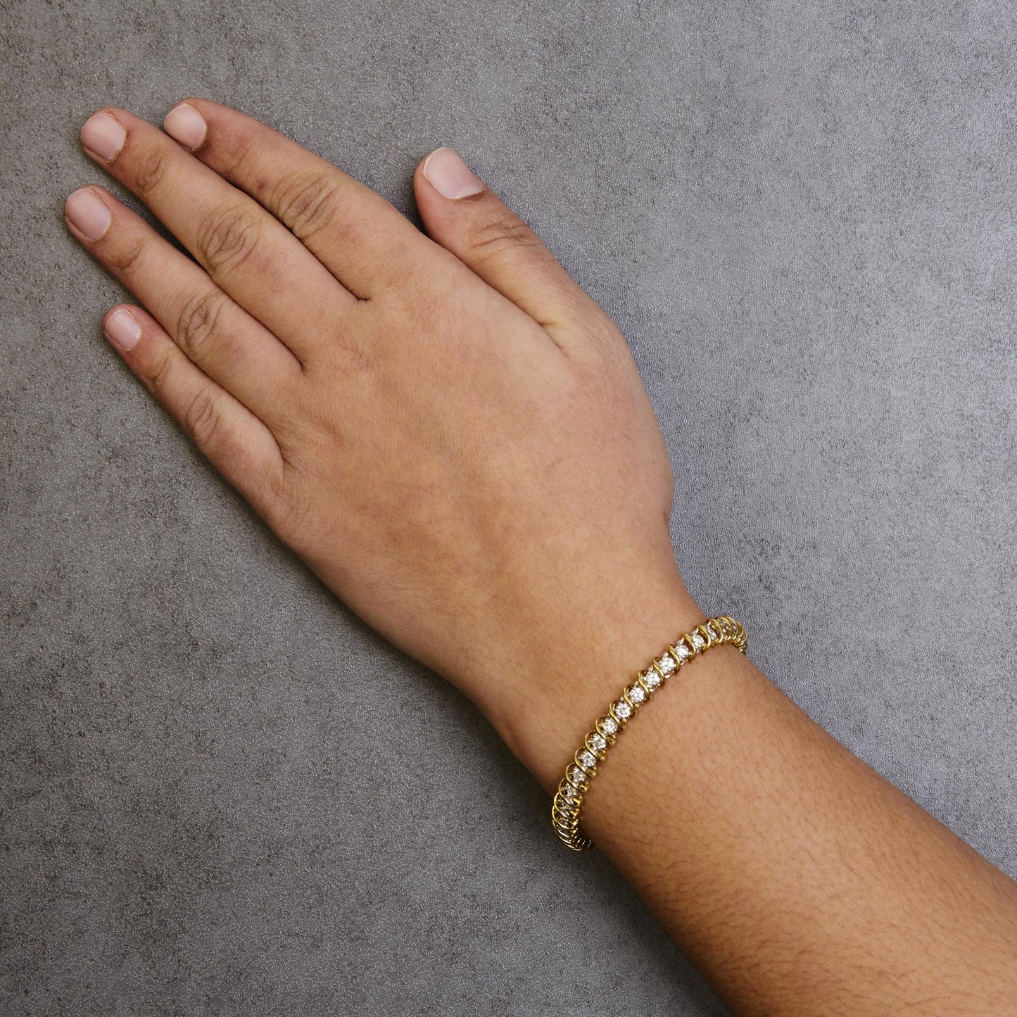 18K Yellow Gold 4.0 Cttw Round-Cut Diamond S-Link 7" Inch Tennis Bracelet (I-J Color, SI1-SI2 Clarity)-2