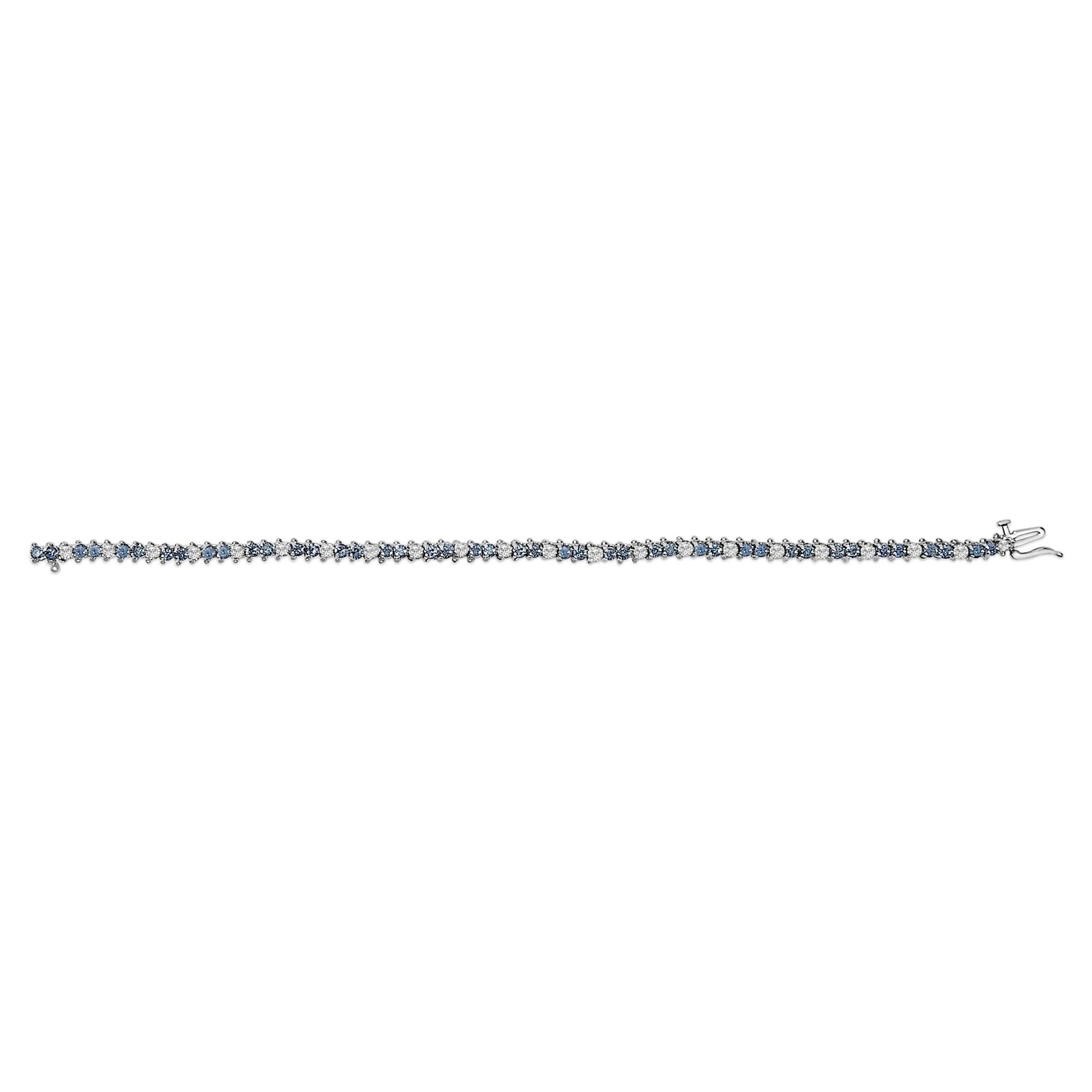 14K White Gold White And Treated Blue Diamond Bracelet (4 5/8 cttw, H-I Color, I1-I2 Clarity)-3