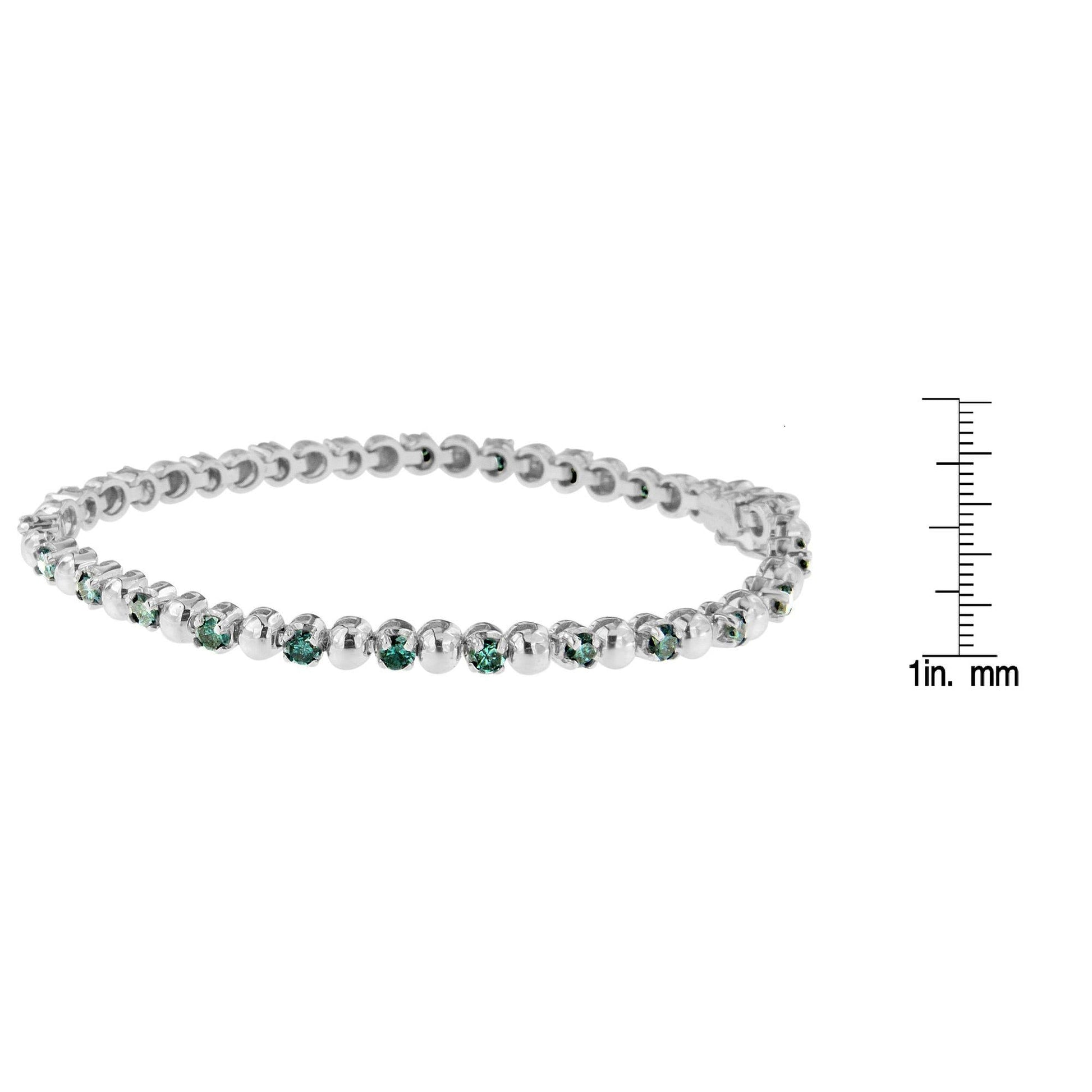 14K White Gold Round-Cut Blue Diamonds Bracelet (3.00 cttw, Blue Color, Clarity)-3
