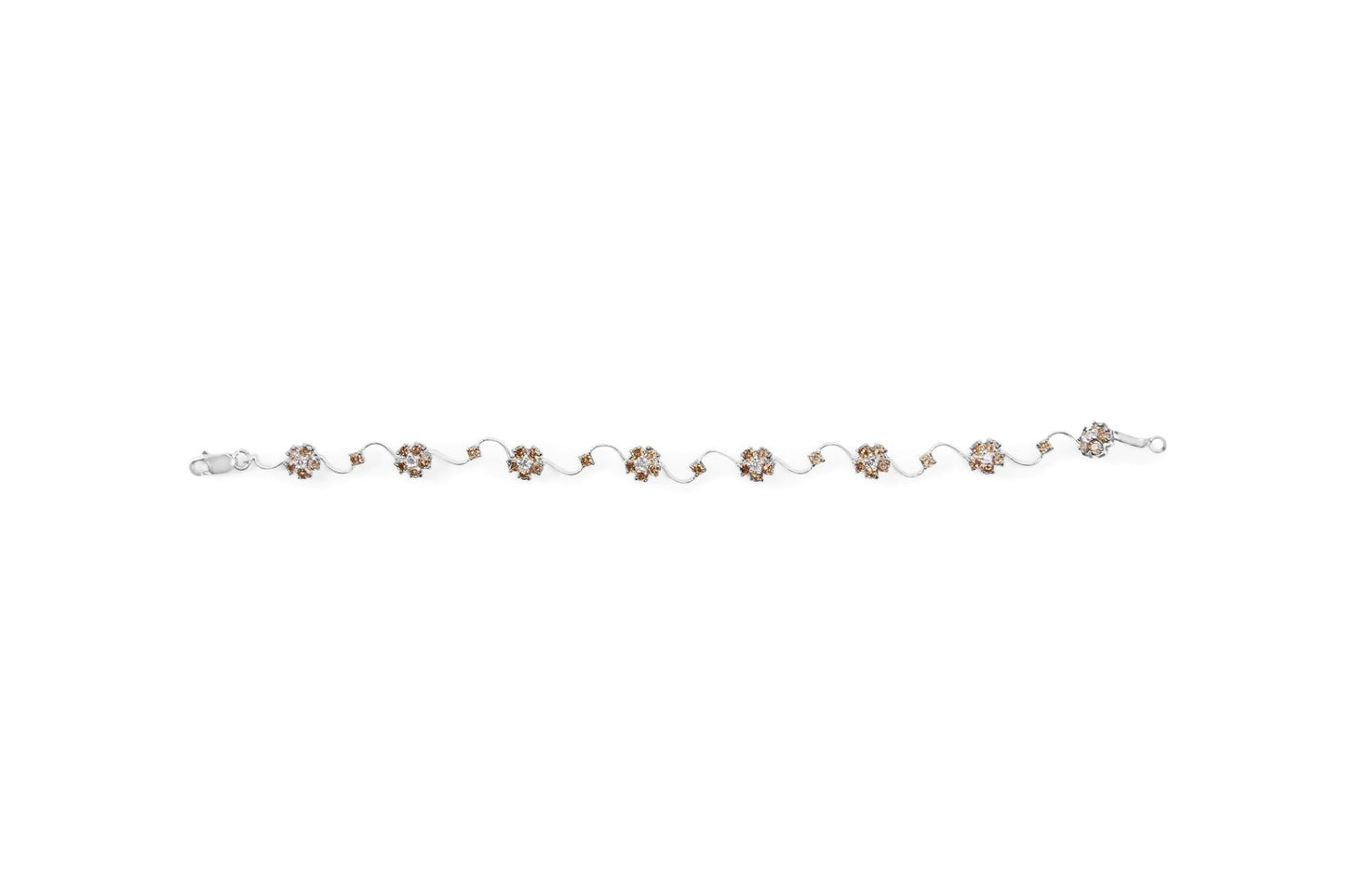 10K White Gold 4.0 Cttw Champagne and White Diamond Floral Cluster and Station Link Bracelet (H-I Color, SI2-I1 Clarity) - 7" Inches-4